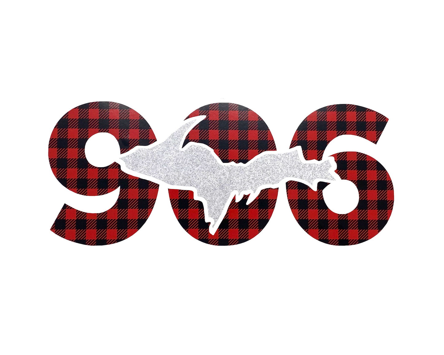 906 Car Decal | Upper Michigan Decals | 906 Buffalo Plaid and Glitter