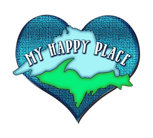 Michigan Sticker, Upper Peninsula and Lake Superior, Happy Place, Heart