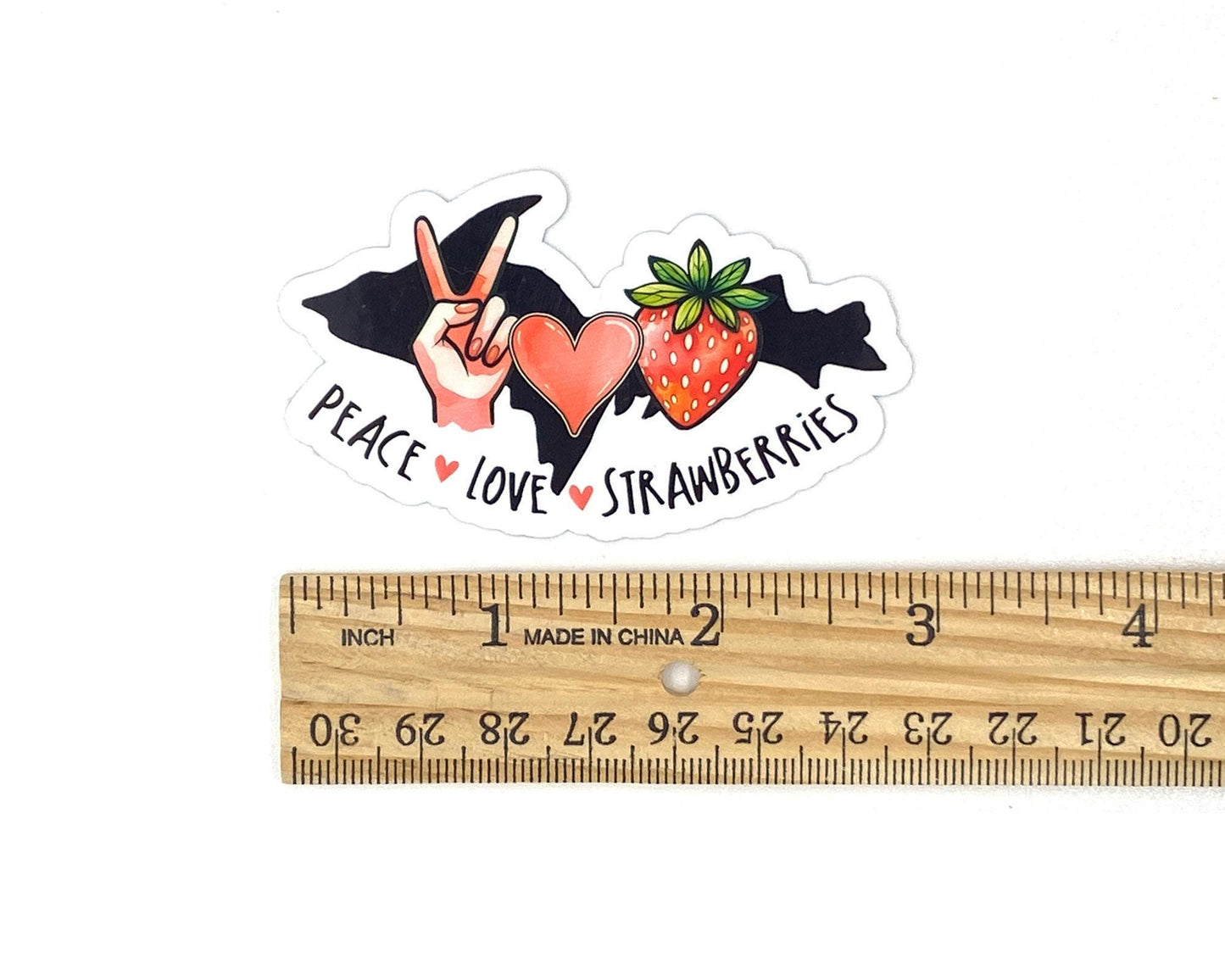 Strawberries U.P. Sticker, Peace Love, Strawberry Festival Chassell Michigan