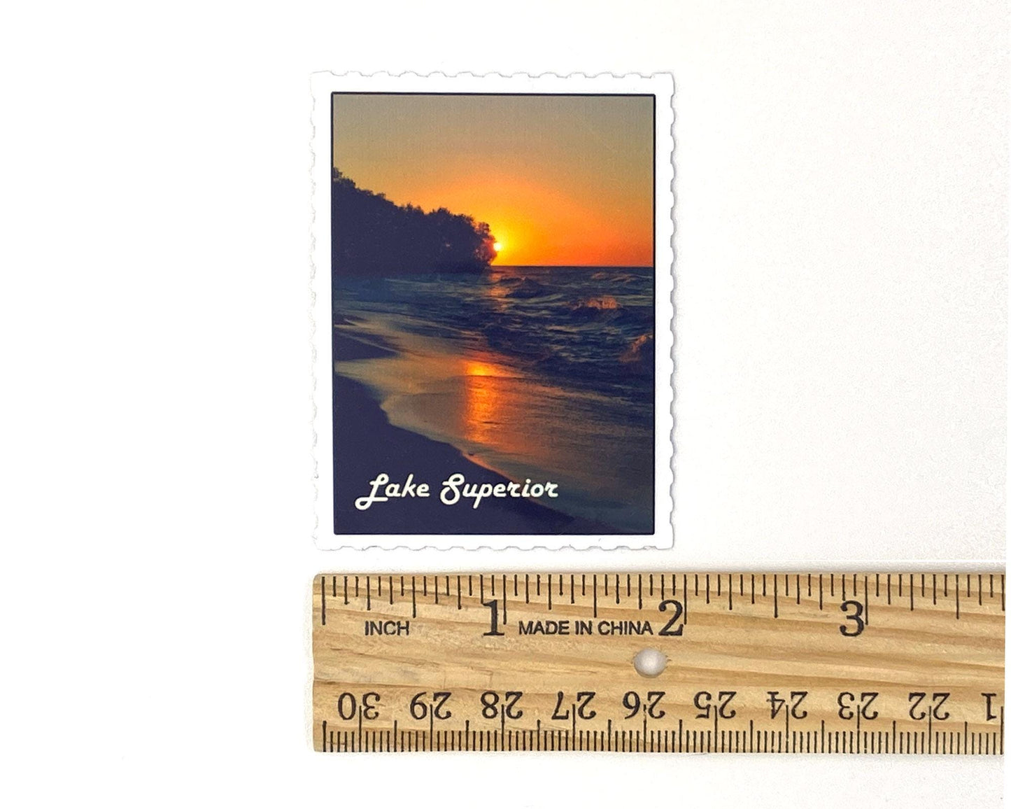 Lake Superior Sunset Sticker, Postage Stamp, Great Lakes Lover Gift