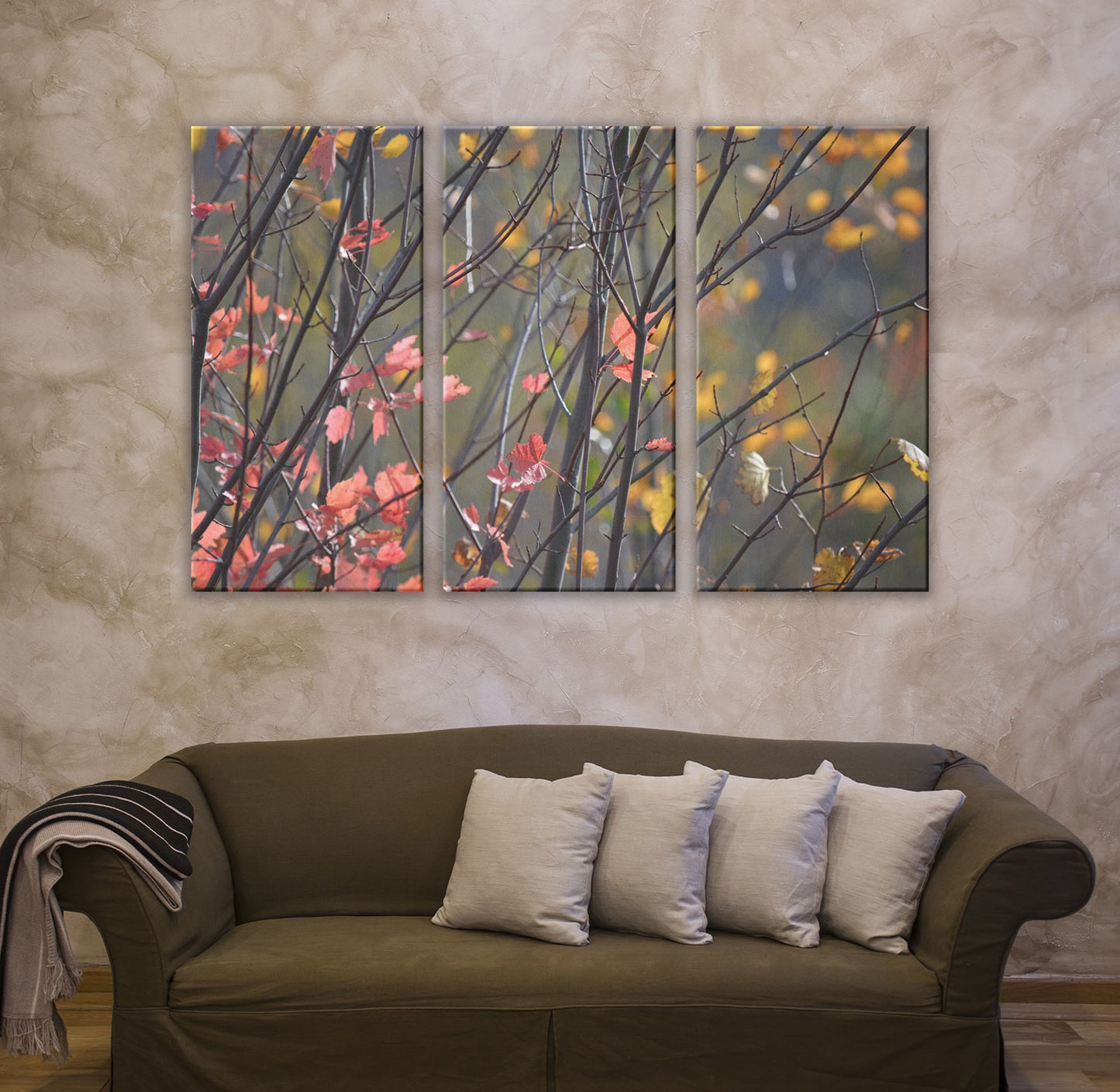Upper Michigan Art | Fall Color Leaves in Pastels | 3-Piece Canvas Art Print