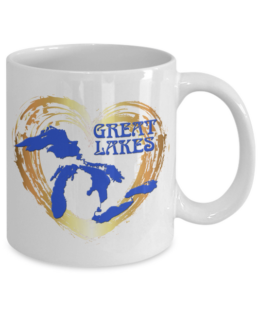 Love Great Lakes Coffee Mug - Gold Heart