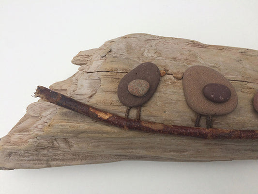 Birds on Branch on Driftwood