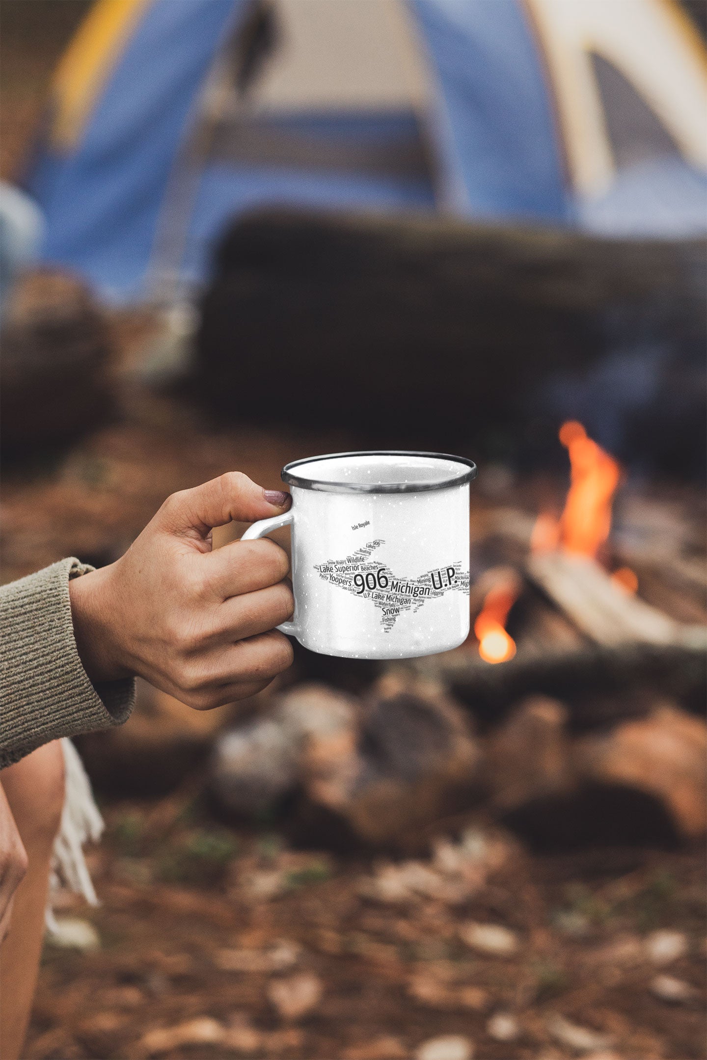 Yooper Enamel Camper Mug | Upper Michigan Camping Cup
