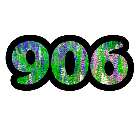 906 Flowers Sticker/Magnet, Area Code, Lupines Green Purple Pink, U.P. Design