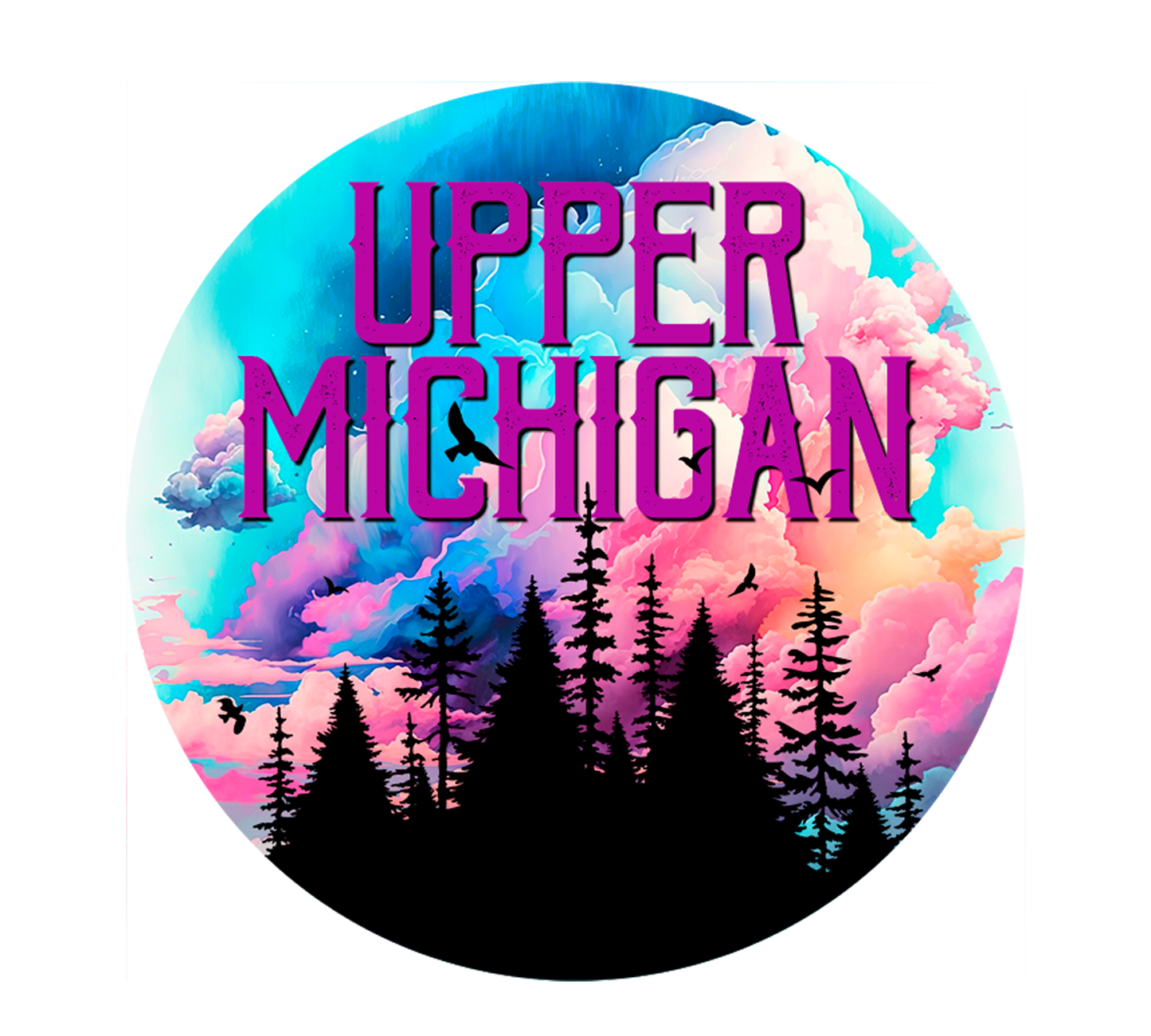 Upper Michigan Trees and Clouds Sticker, Yooper Gift, U.P. Stickers
