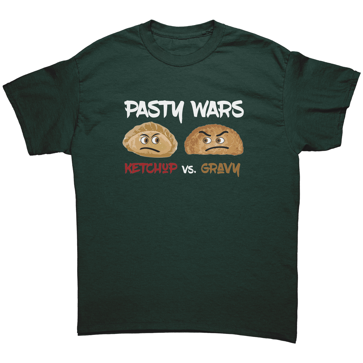 Pasty_Wars_Ketchup_vs_Gravy_-_Dark_Shir_Forest_Green_Mockup.png_16174775