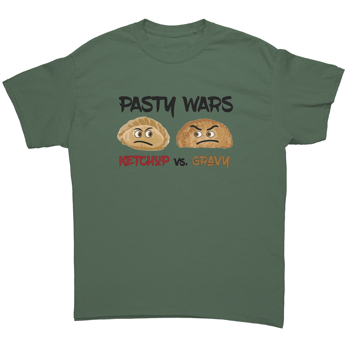 Pasty_Wars_T-shirt_-_Ketchup_vs_Gravy_Military_Green_Mockup.png_16174772