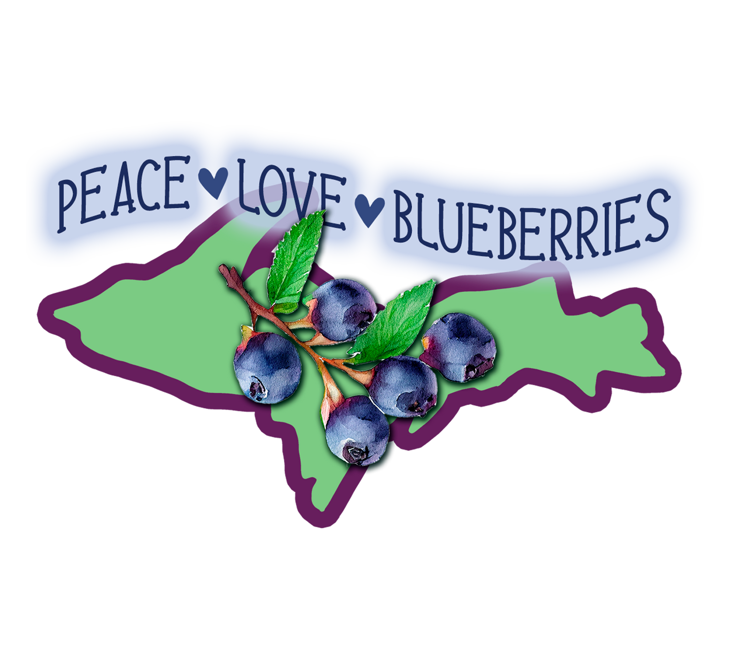 Michigan Blueberry Sticker/Magnet, Peace Love Fruit Design, U.P. Stickers