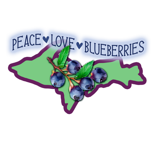 Michigan Blueberry Sticker/Magnet, Peace Love Fruit Design, U.P. Stickers