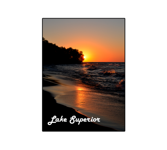 Lake Superior Sunset Magnet, Postage Stamp, Great Lakes Lover Gift