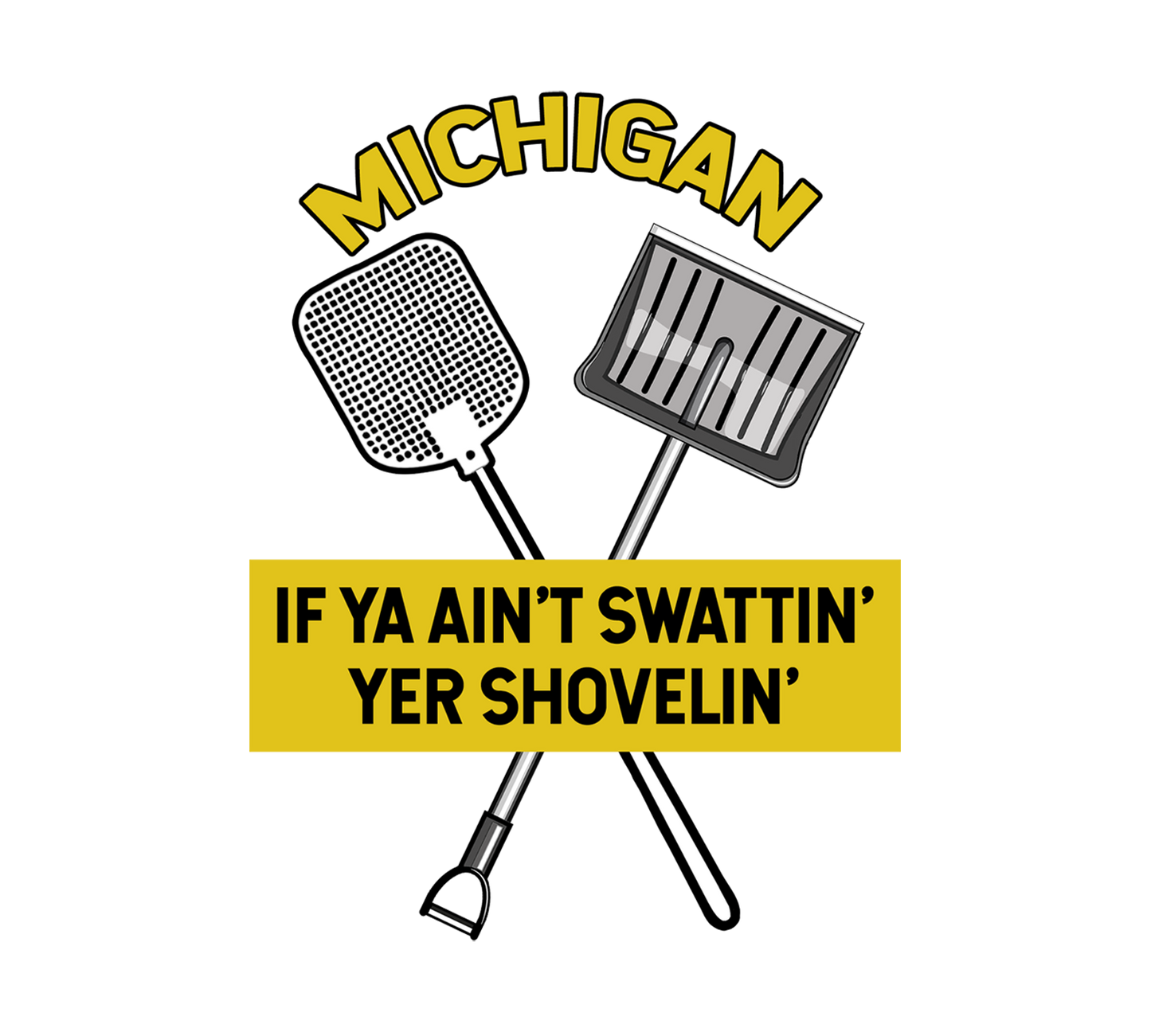 Michigan Snow Shoveling Sticker/Magnet, Yooper Swatting Mosquitoes, Upper Michigan