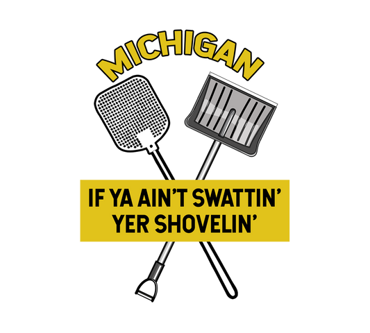 Michigan Snow Shoveling Sticker/Magnet, Yooper Swatting Mosquitoes, Upper Michigan