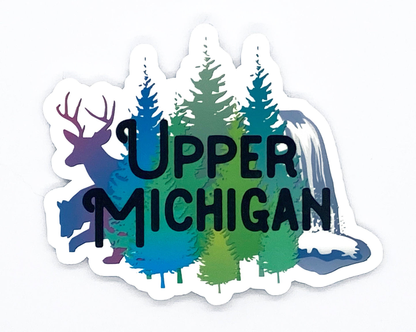 Upper Michigan Sticker/Magnet, U.P. Gift for Yooper, Deer, Bear, Waterfall, Pine Trees