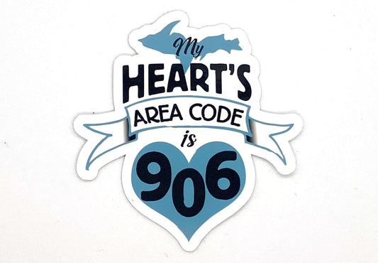 906 Upper Michigan Sticker/Magnet, 906 Gift for Yooper, Heart's Area Code