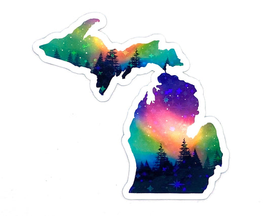 Michigan Northern Lights Sticker/Magnet, Yooper Gift, Upper and Lower Michigan, Aurora Borealis