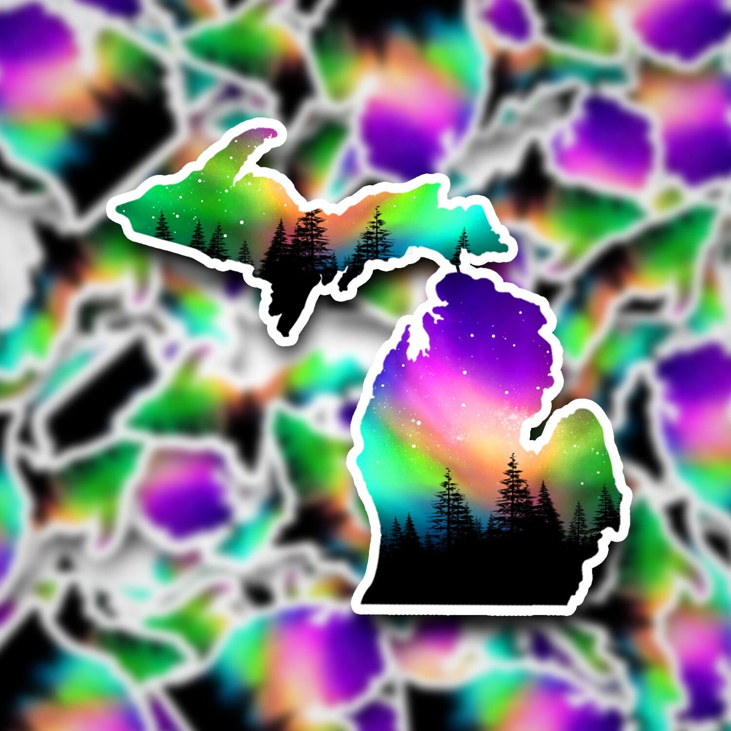 Michigan Northern Lights Sticker/Magnet, Yooper Gift, Upper and Lower Michigan, Aurora Borealis