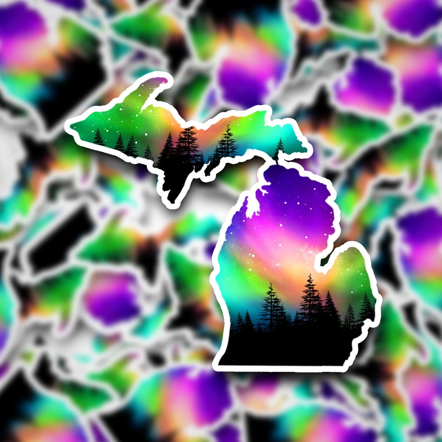 Michigan Northern Lights Sticker/Magnet, Yooper Gift, Upper and Lower Michigan, Aurora Borealis