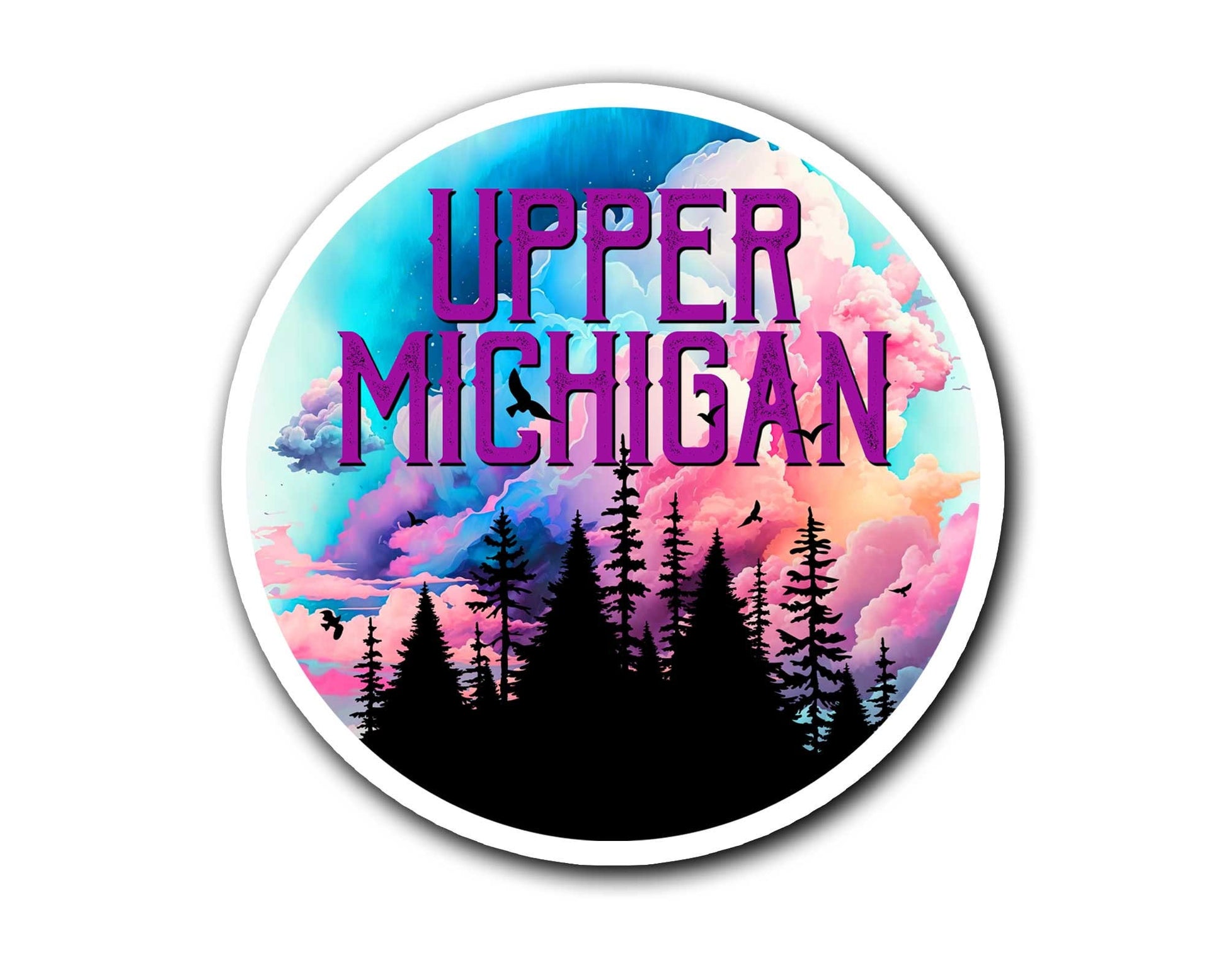 Upper Michigan Trees and Clouds Sticker/Magnet, Yooper Gift