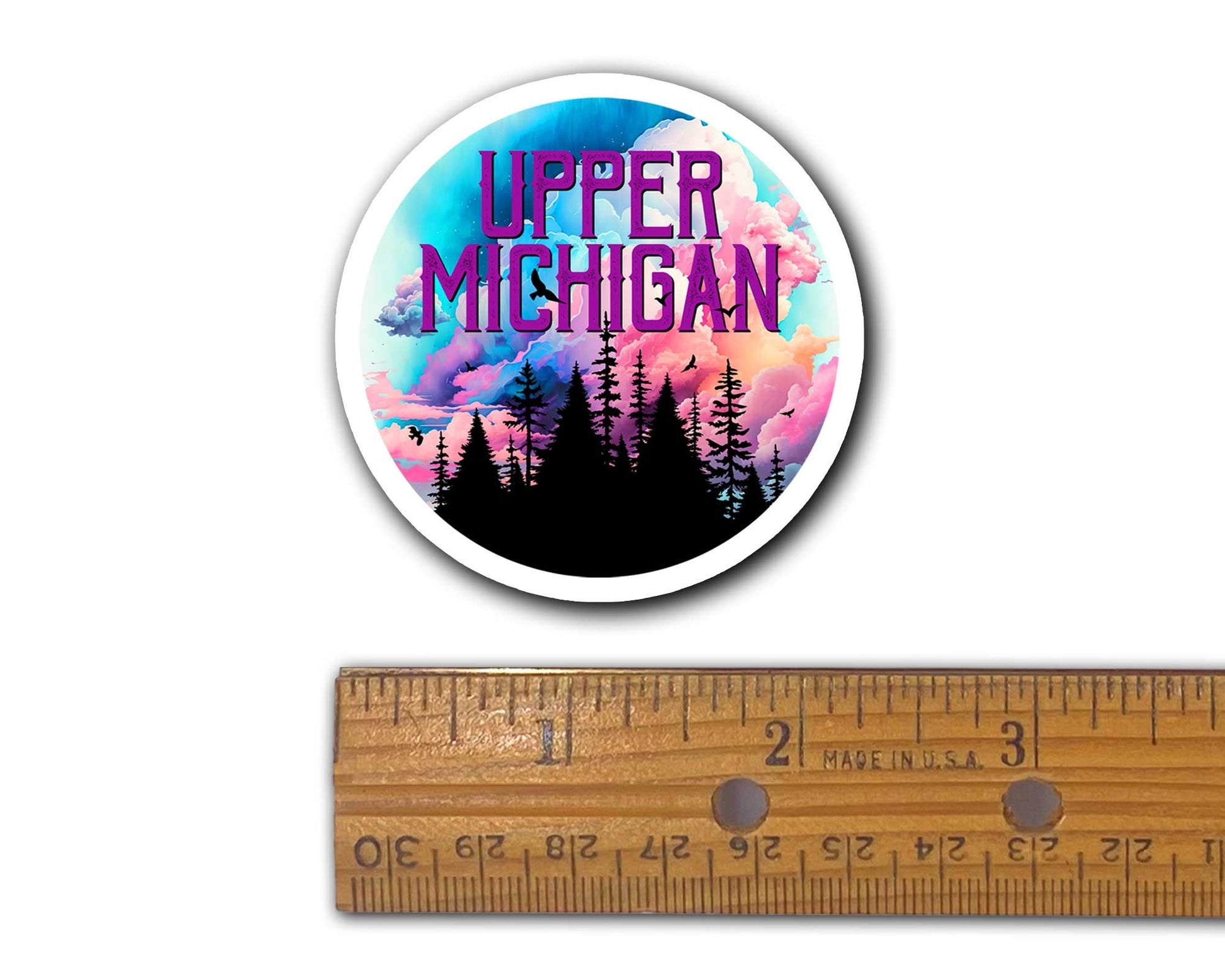 Upper Michigan Trees and Clouds Sticker/Magnet, Yooper Gift
