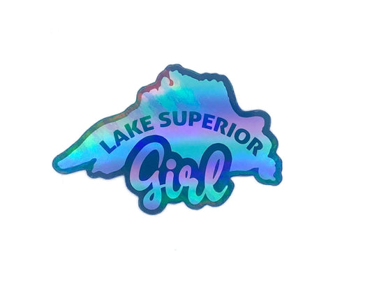 Lake Superior Girl Sticker, Great Lakes Decal, Lake Lover Gift, Holographic