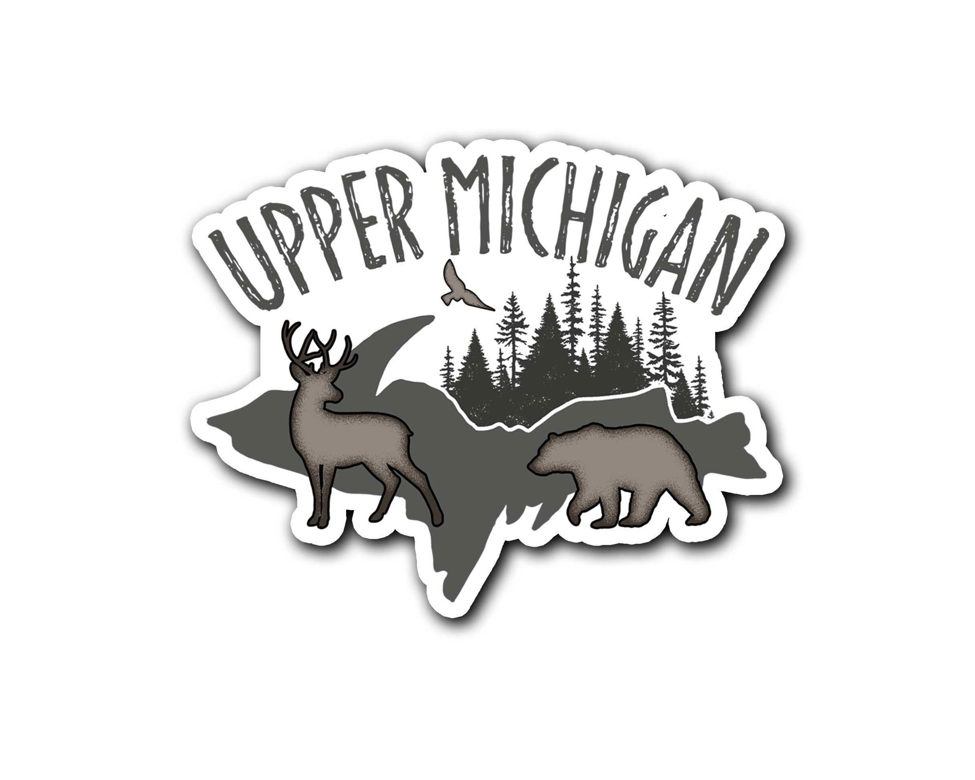 Upper Michigan Magnet, Yooper Fridge Magnets, U.P. Buck Deer, Bear, Pine Trees