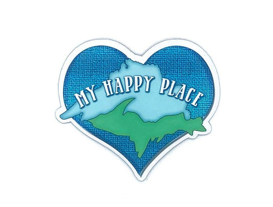Michigan Sticker, Upper Peninsula and Lake Superior, Happy Place, Heart
