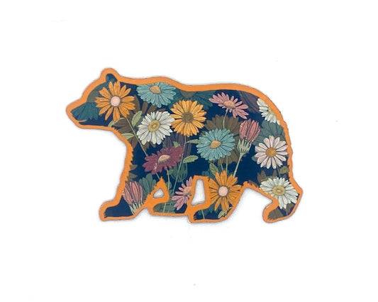 Michigan Bear Sticker, Black Bear with Flowers, Yooper Gift for Bear Lovers