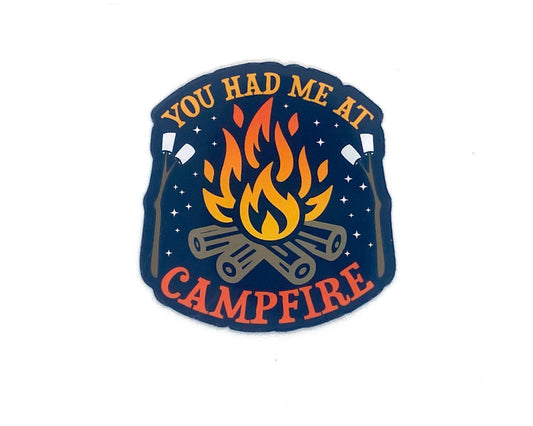 Cute Camping Sticker, Campfire in the UP, Logs Fire Stars Marshmallows, Upper Michigan