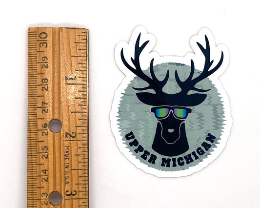 Upper Michigan Deer Sticker, Yooper Deer Hunter Gift, Buck, Antlers, Sunglasses