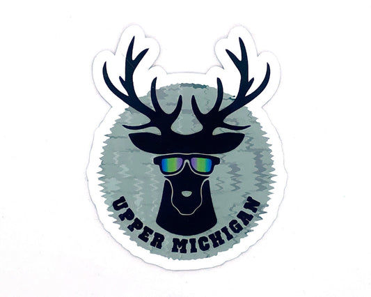 Upper Michigan Deer Sticker, Yooper Deer Hunter Gift, Buck, Antlers, Sunglasses