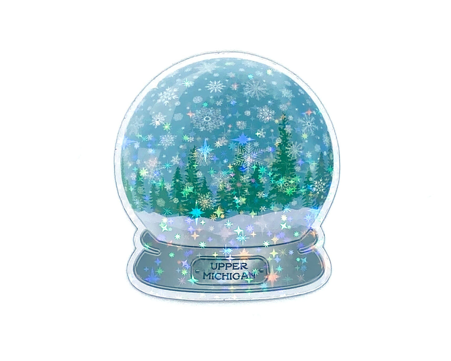 Snow Globe Sticker, Upper Michigan Snowfall, Yooper Decals, Holographic Laminate