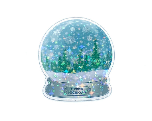 Snow Globe Sticker, Upper Michigan Snowfall, Yooper Decals, Holographic Laminate