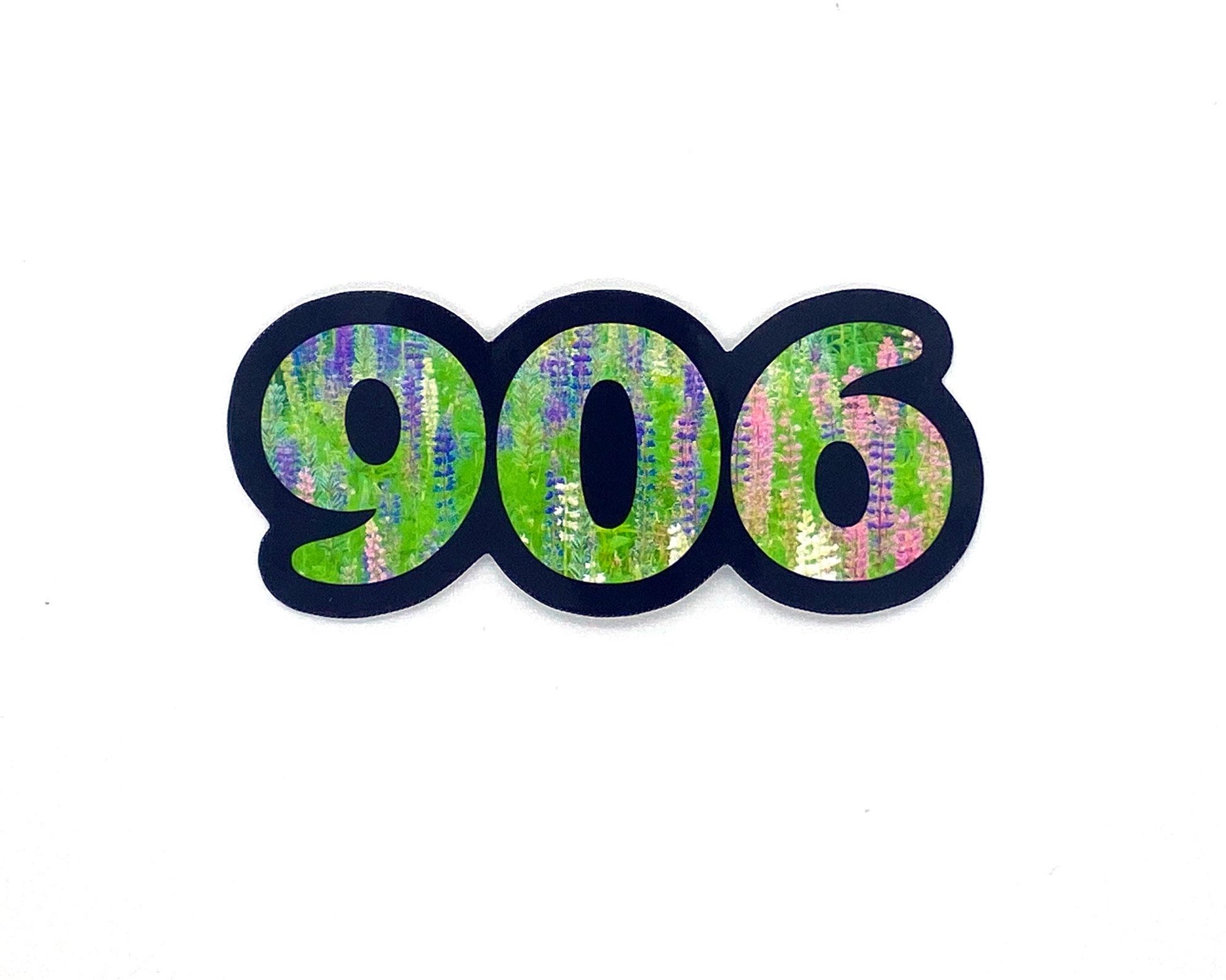 906 Flowers Sticker/Magnet, Area Code, Lupines Green Purple Pink, U.P. Design
