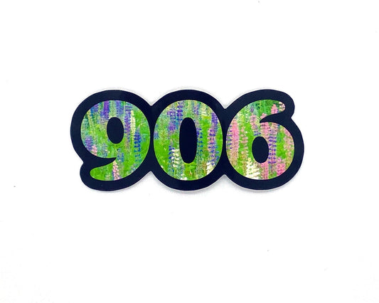 906 Flowers Sticker/Magnet, Area Code, Lupines Green Purple Pink, U.P. Design