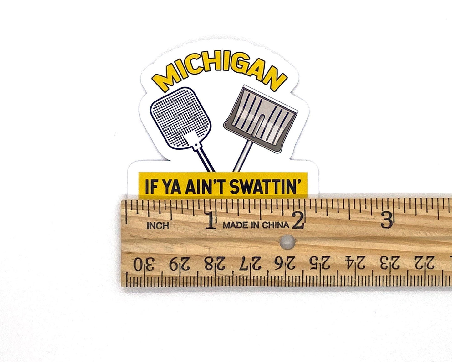 Michigan Snow Shoveling Sticker/Magnet, Yooper Swatting Mosquitoes, Upper Michigan