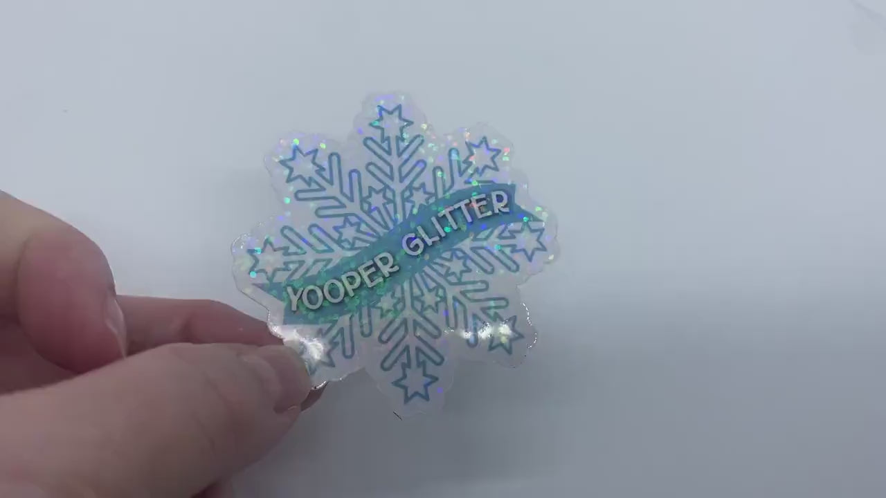 Yooper Glitter Snow Magnet, Yooper Fridge Magnet Gift, Sparkly Snowflake