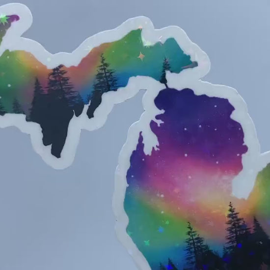 Michigan Northern Lights Sticker/Magnet, Yooper Gift, Upper and Lower Michigan, Aurora Borealis