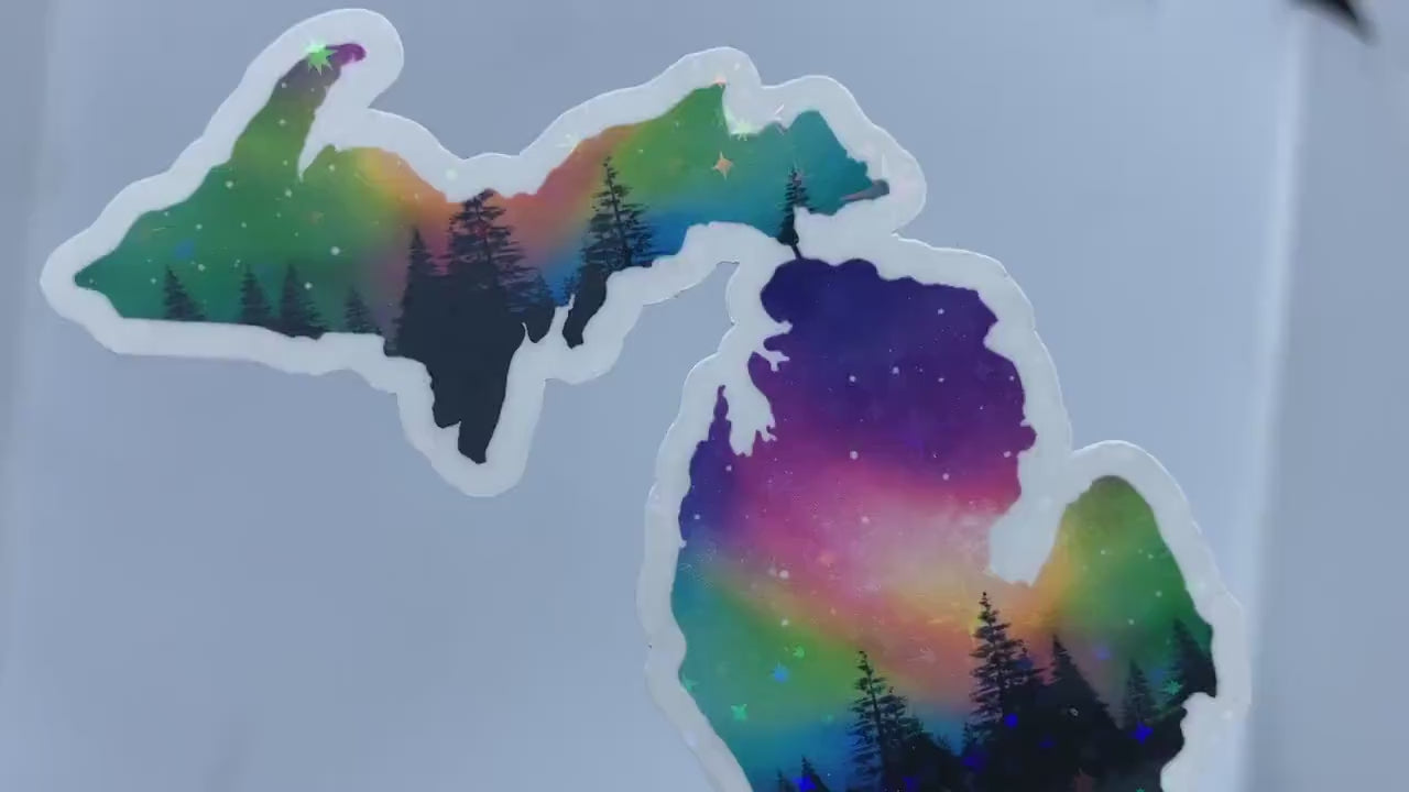 Michigan Northern Lights Sticker/Magnet, Yooper Gift, Upper and Lower Michigan, Aurora Borealis