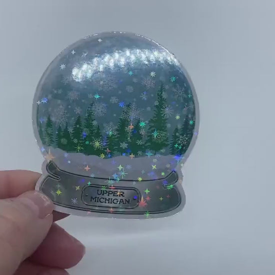 Snow Globe Magnet, Upper Michigan Snowfall, Yooper Fridge Magnets, UP Holographic Laminate