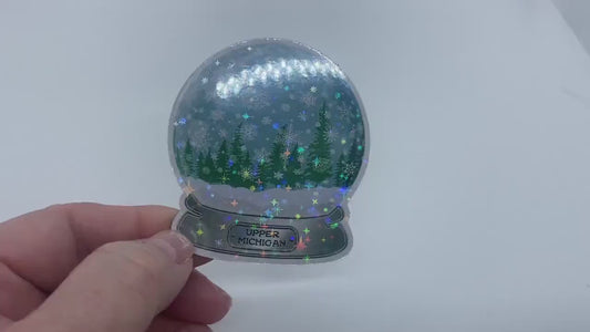 Snow Globe Magnet, Upper Michigan Snowfall, Yooper Fridge Magnets, UP Holographic Laminate