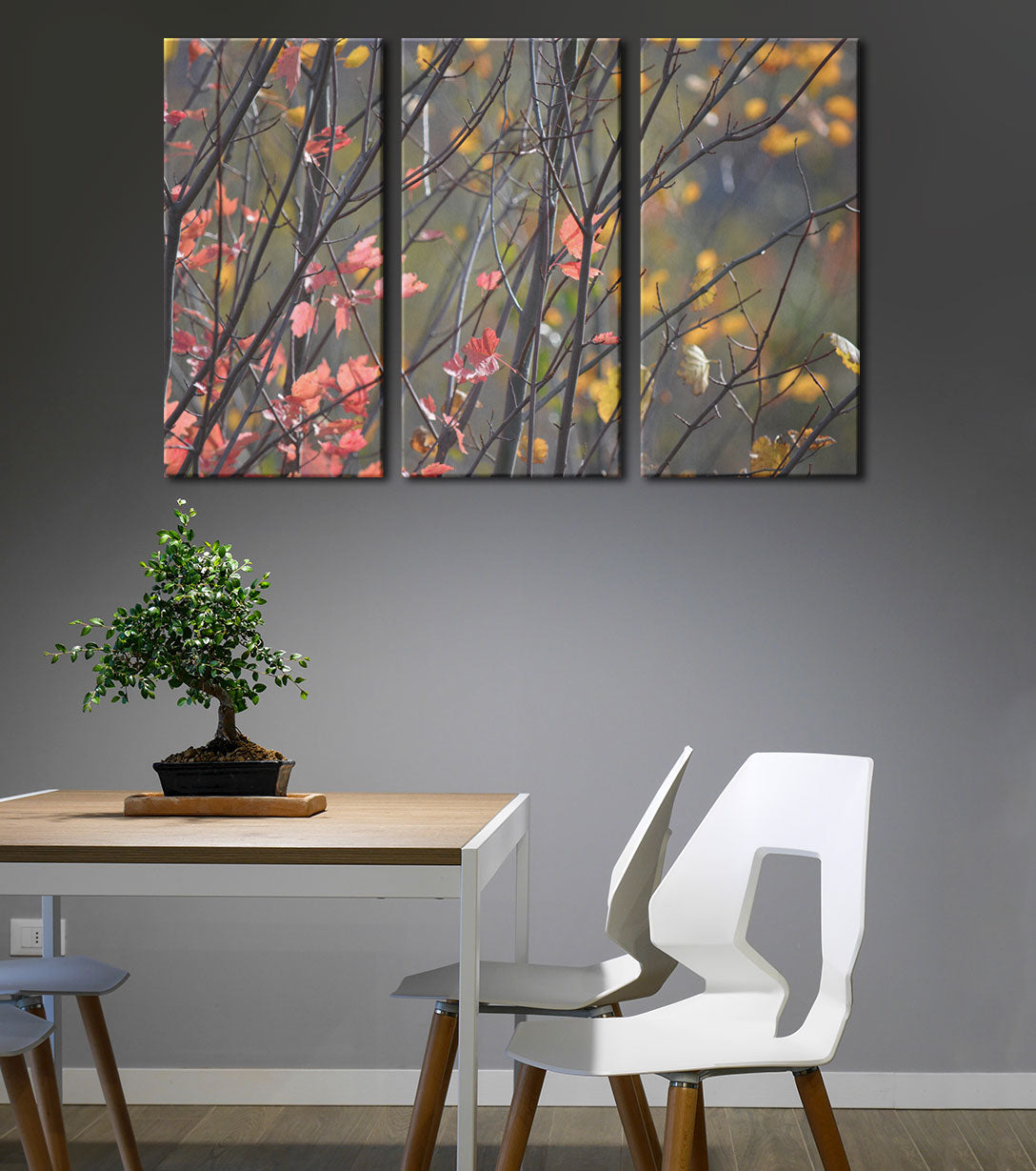 Upper Michigan Art | Fall Color Leaves in Pastels | 3-Piece Canvas Art Print