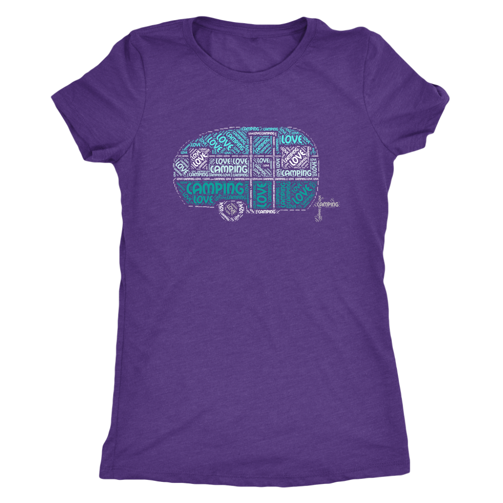 Love Camping RV Shirt - Cute Vintage Trailer in Shades of Blue/Green