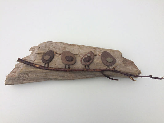 Birds on Branch on Driftwood