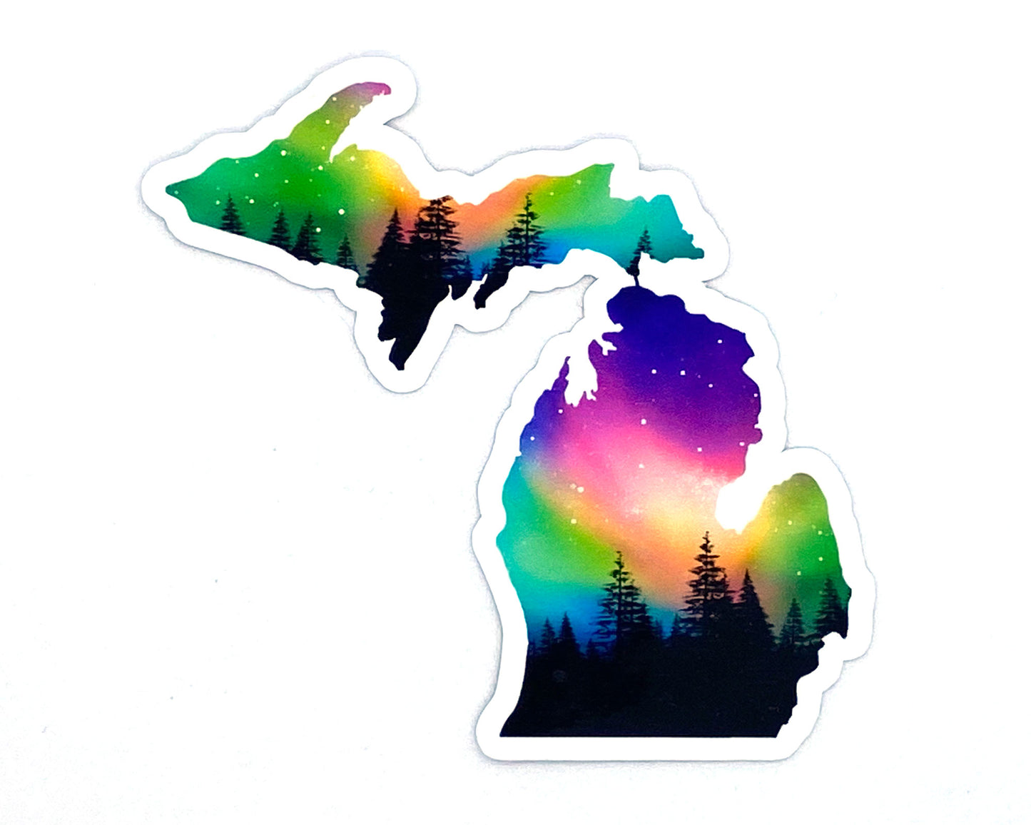 Michigan Northern Lights Sticker, Yooper Stickers, Upper and Lower Michigan Aurora Borealis