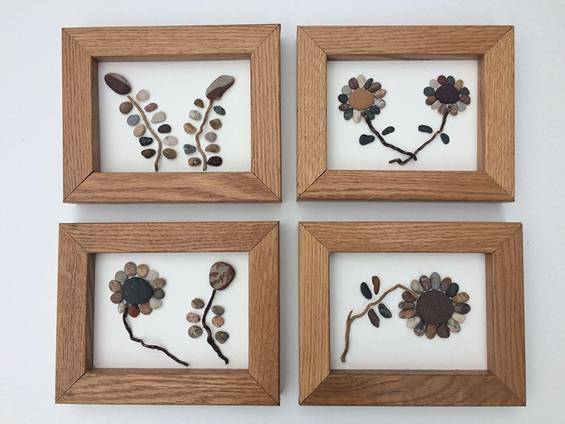 Rock Flowers and Driftwood in Frames Set of 4