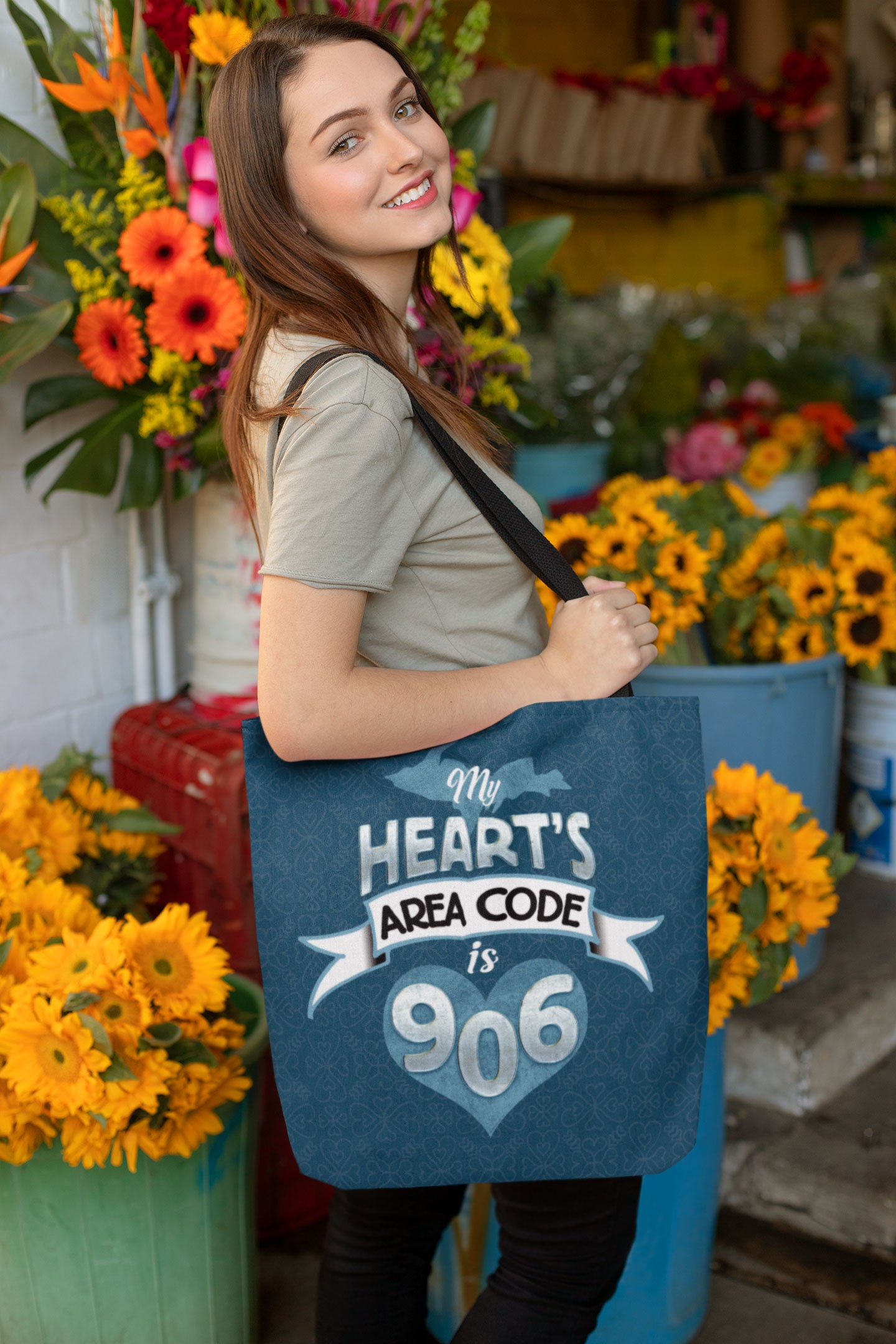 906 Upper Michigan Yooper Tote Bag - My Heart's Area Code
