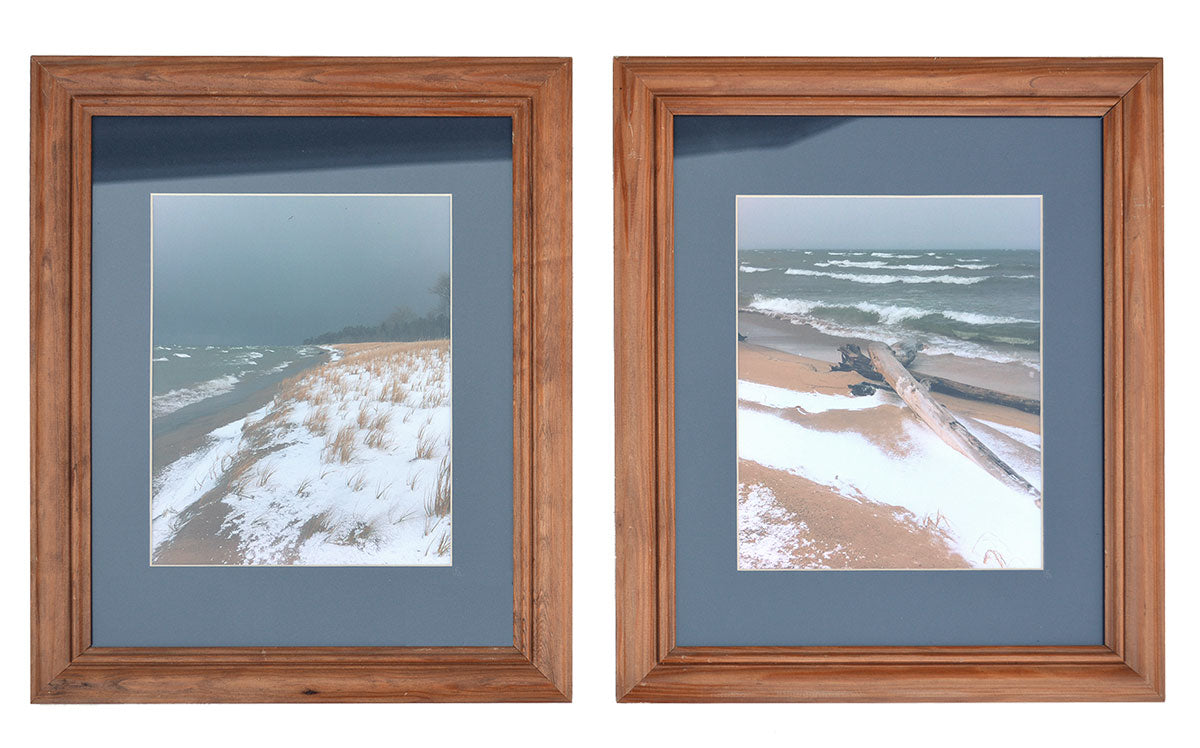 A Storm Roars In On a Winter Beach in Ontonagon - Set of 2 Framed Photos